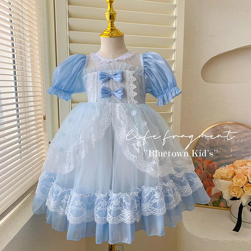 

2024 Lace Patchwork Lolita Baby Girl Dress Performance Dresses Girls Trend Spanish Vestidos High-Quality Bubble Sleeve Clothes