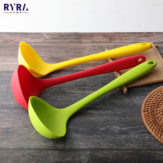  Silicone Ladle Spoon, Heat Resistant Soup Ladle for Serving  with Solid Coating Handle : Home & Kitchen