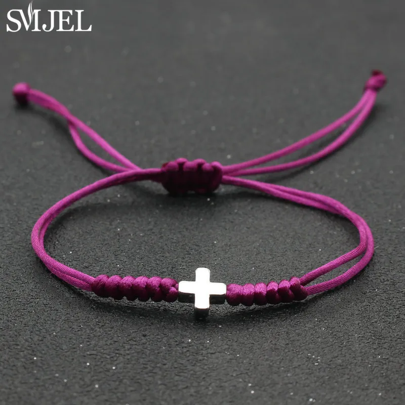 Vintage Tiny Cross Charm Handmade Adjustable Braided Bracelet for Women Lucky Black Red Rope Chain Bracelets New Year Gifts