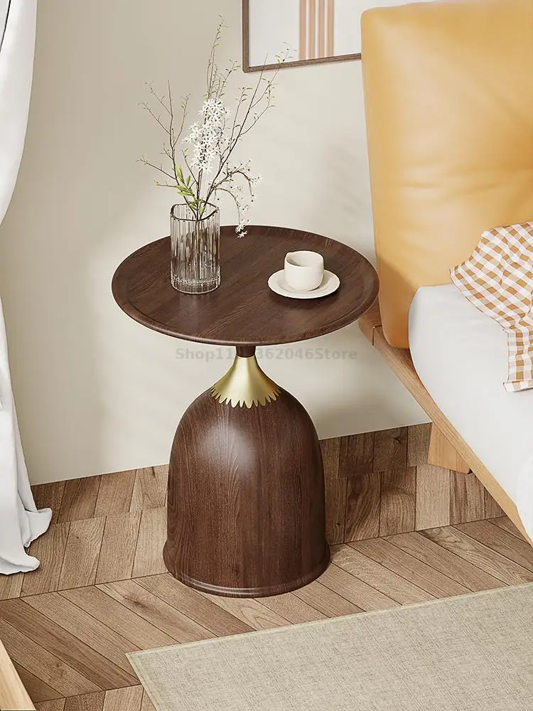 Walnut Color Side Table Italian Minimal Round Table Round Coffee Simple Light Luxury Bedside Sofa Small