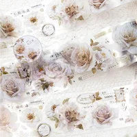 1Roll Rose Literary flowers handbook DIY material PET tape decorative loop stickers Apocalyptic Adhesives Scrapbook 60mm*2m 1