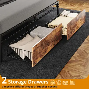 LIKIMIO California King Size Bed Frame, Storage Headboard with Charging Station, Platform Bed with Drawers, No Box Spring Needed 4