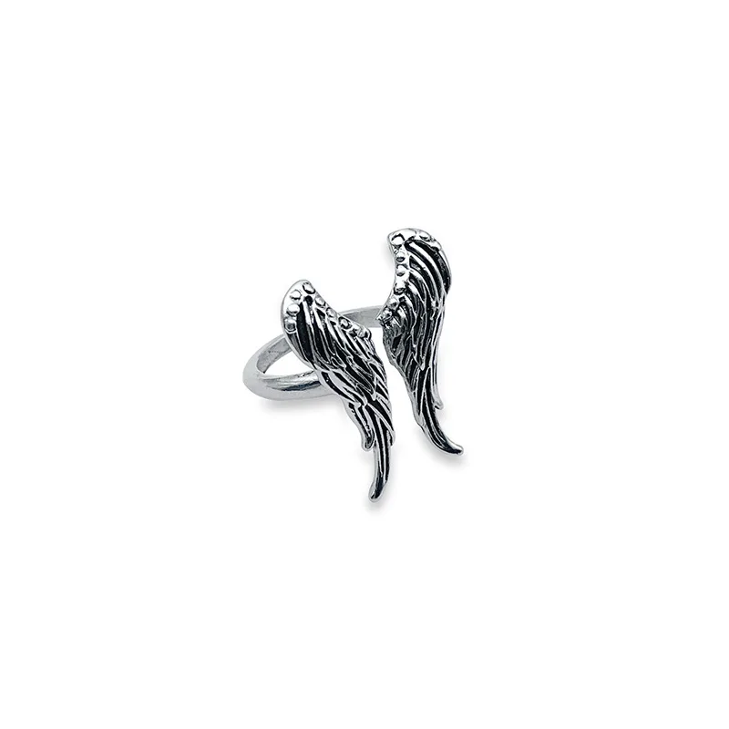 Retro große Engels flügel Ring für Männer Frauen Silber Farbe Punk Gothic offenen Ring handgemachte Designer Schmuck Unisex Accessoires Geschenk – Detail 8