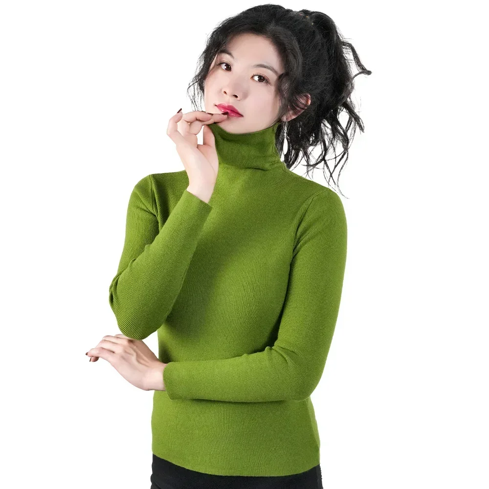 2025 Women Pullovers Turtleneck Sweater Solid Color Pile Neck Knitwear Autumn Winter Warm Jumper Tops Pull Femme Christmas Gift 5