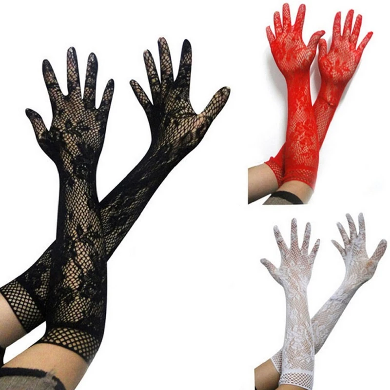 

Sexy Gloves Transparent Lace Elastic Gloves Bride Long Thin Long-sleeve Gloves Mesh Liturgy Gloves For Party Accessories