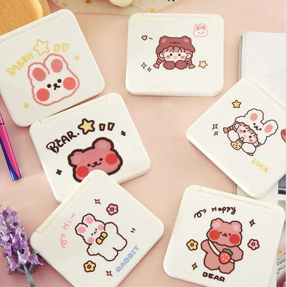 Creative Folding Mirror Portable Cute Travel Small Handheld Mirror Carry Cartoon Double-Sided Makeup Mirror creative circular planet series mouse pad natural rubber anti slip mouse pad game office anti friction single sided mouse pad