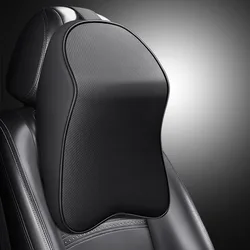 Luxurious 3D Nappa Leather Memory Foam Neck Rest Pillow for Ultimate Comfort and Pain Relief (Black Pillow)