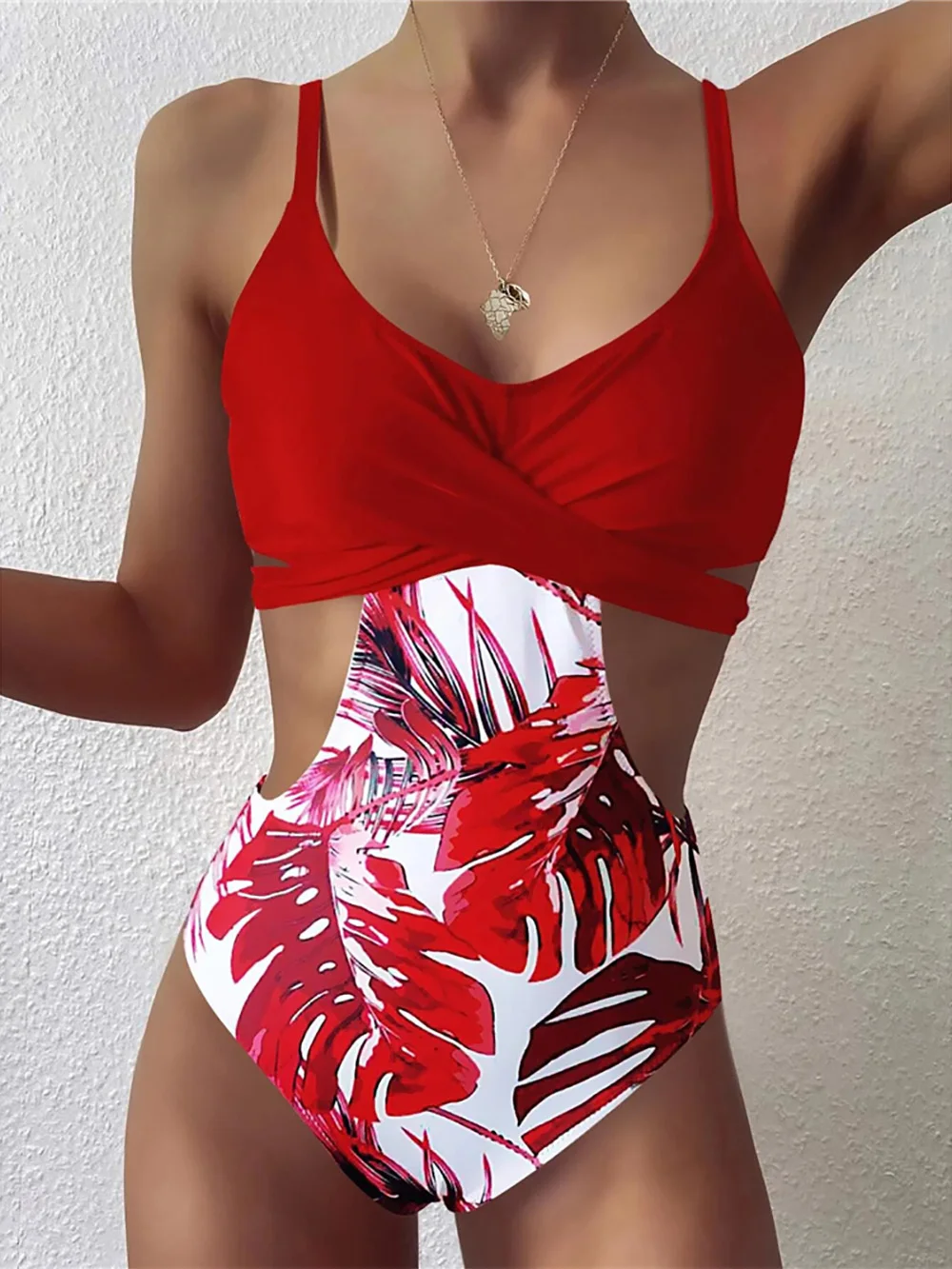 Cupshe Tummy Control Swimsuits  Womens Tropicool Leaf Double