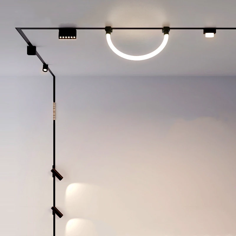 H6mm Ultra Thin Magnetic Track Light System 48V Living Room Ceiling Mount LED Ceiling Magnet Rail Lamp Spotlight Chandelier 6
