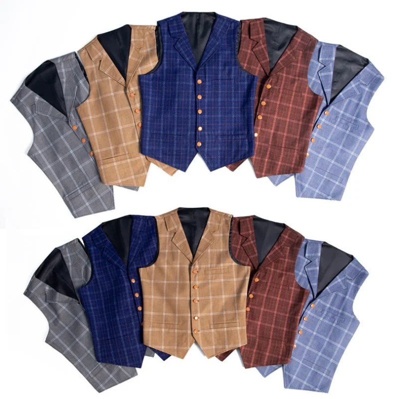 Z255High-end British style men's plaid vest slim suit collar plaid vest for men