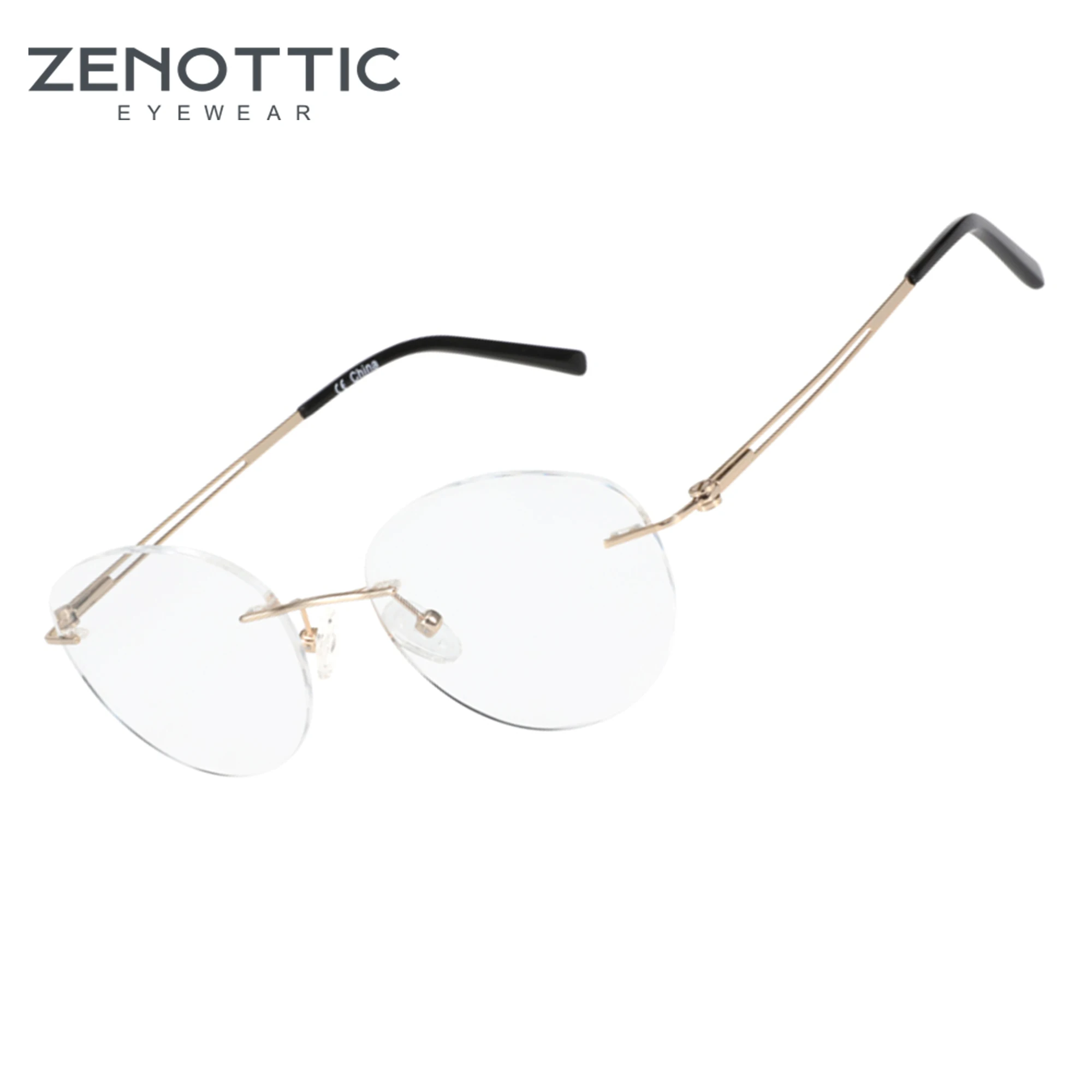 

ZENOTTIC 2023 Pure Titanium Rimless Glasses Frames For Women Round Eyewear Luxury Myopia Optical Prescription Eyeglasses Frames
