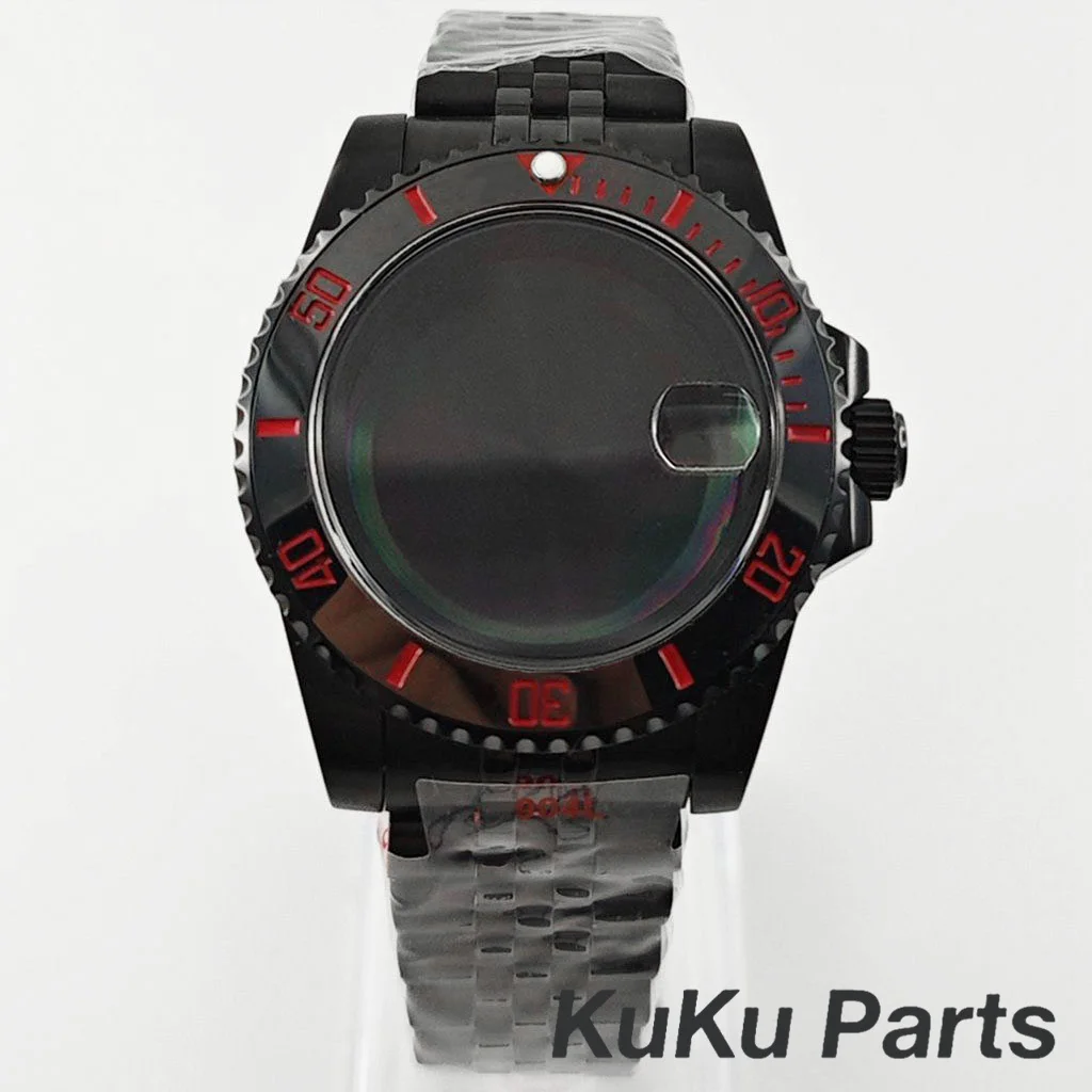 Black Purple GMT Bezel Watch Case with PVD Black Jubilee Bracelet and Sapphire Crystal