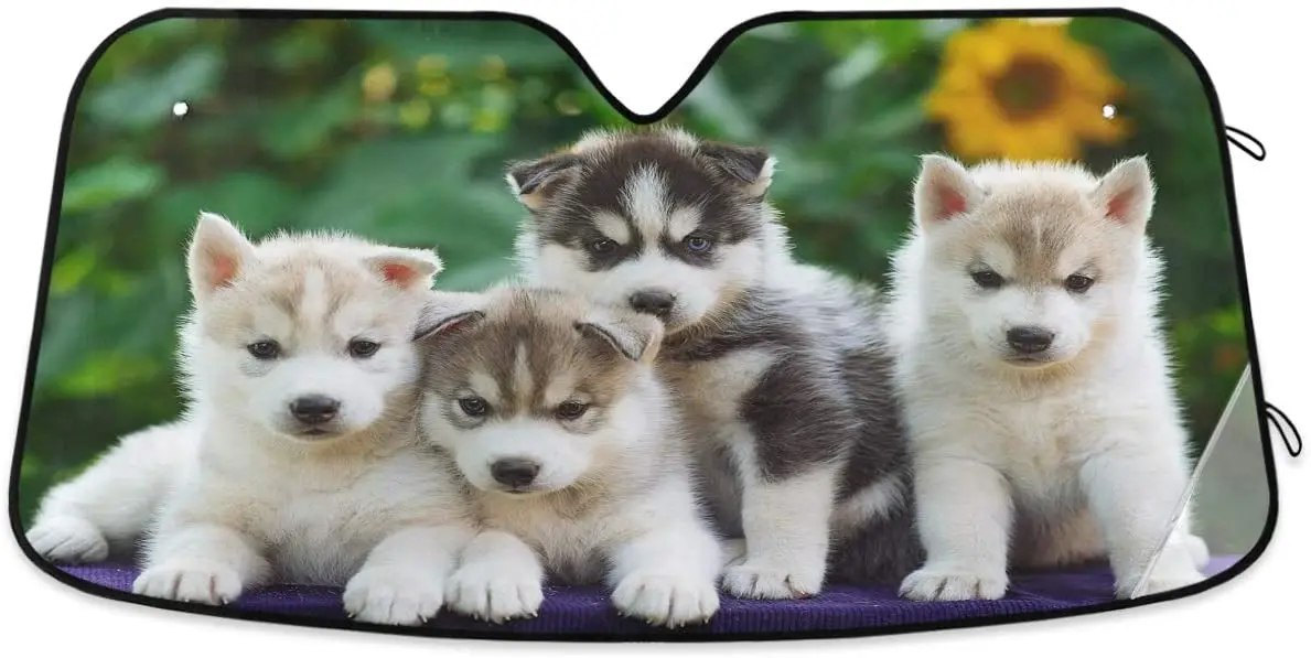 

Oarencol Cute Dog Car Windshield Sun Shade Little Husky Puppy Animal Foldable UV Ray Sun Visor Protector Sunshade to Keep Your V