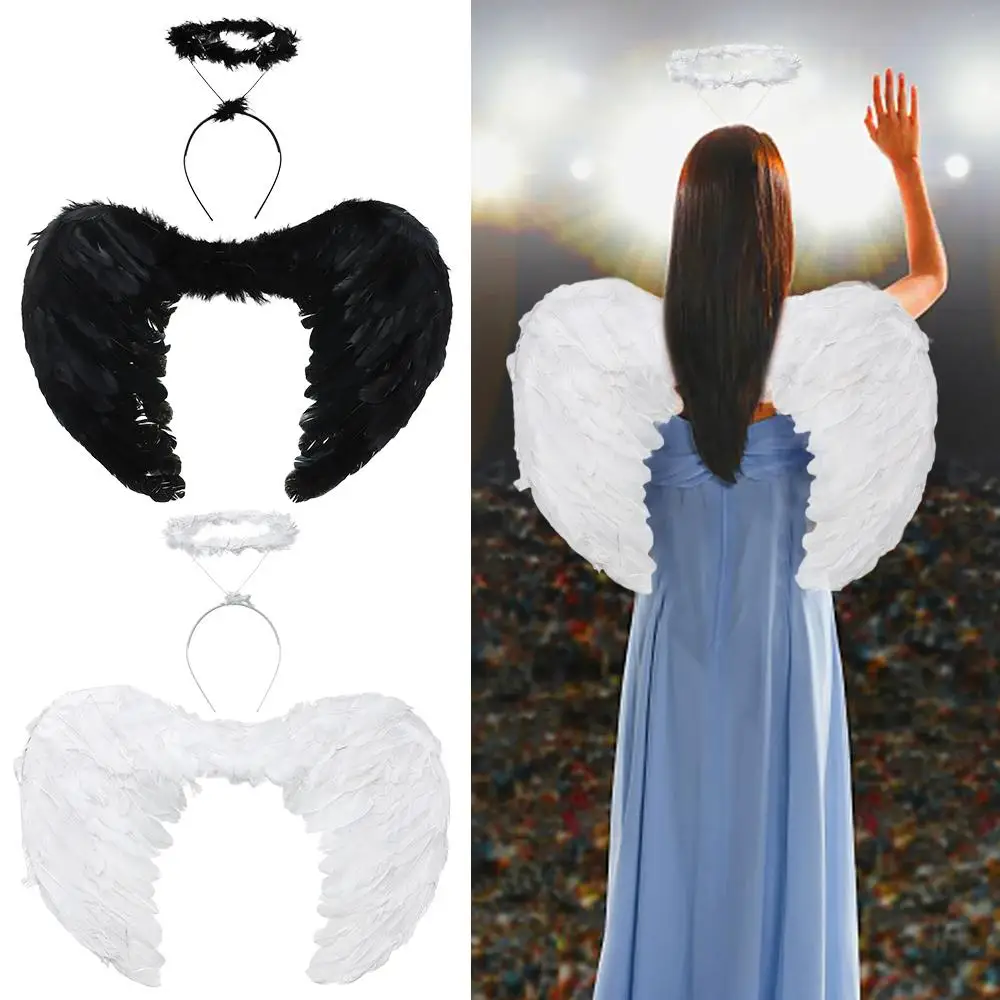 Federflügel und Halo-Set, Halloween-Kostüm für Damen, dunkles Engelskostüm