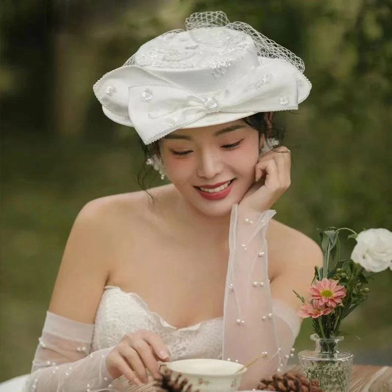 Full Pearls With Crystal Beads Luxury Wedding Bridal Women Hat Prom Party Accessori Capelli Sposa Fascinators For Women Elegant