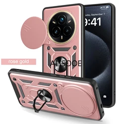 Armor Slide Camera Ring Stand Protective Case - Shockproof  Cover - Realme 13 Plus 5G (Rose Gold)