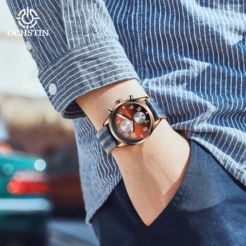 ochstin creative nylon series multifunction quartz movement promotional model 2024 simple and comfortable men's quartz watch