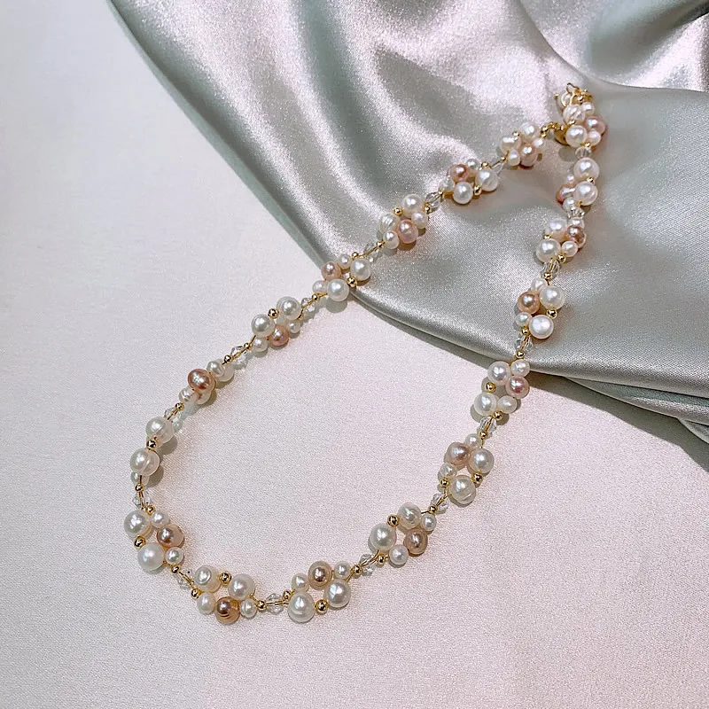100% Natural Freshwater Pearl & Crystal 14K Gold Filled Female Jewelry Sets For Women Necklace Bracelet Wholesale Gifts No Fade 2