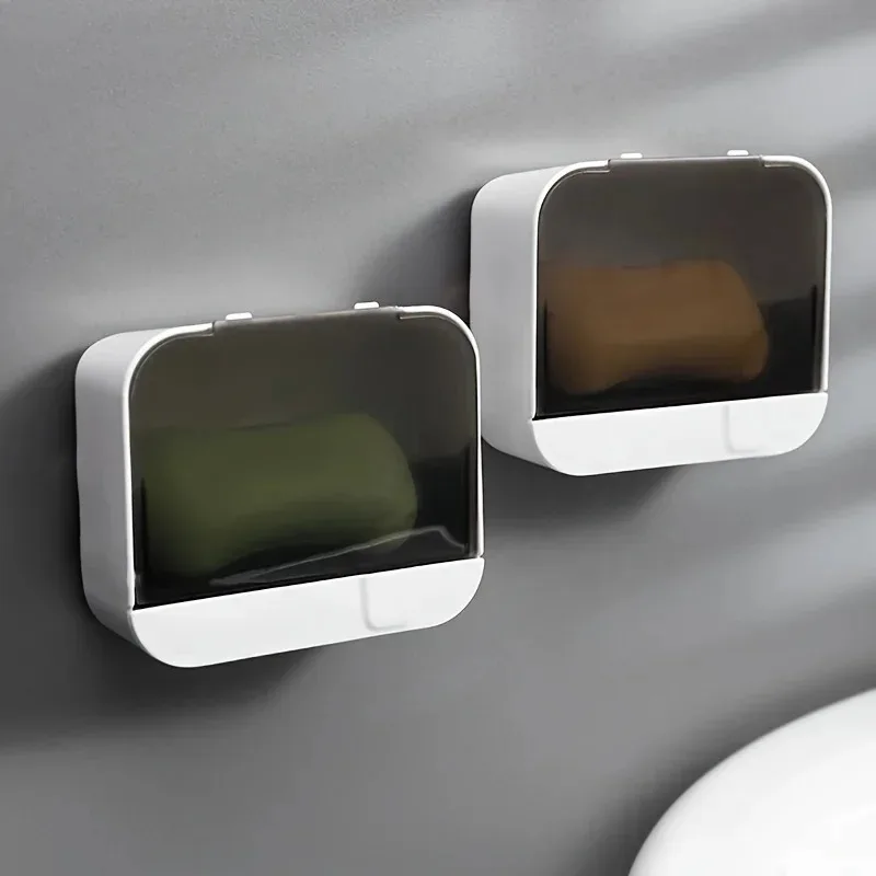 Description Picture 4 of itemBathroom Soap Holder Flip Lid Soap Storage Box Wall Mounted No Punch Soap Dish with Drain Wall-mounted Drain Soap Storage Box