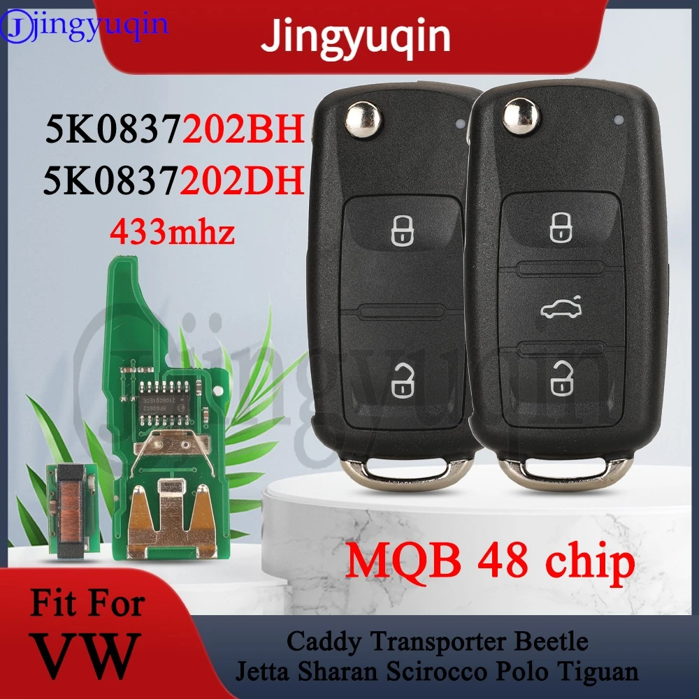 Jingyuqin 5K0837202BH/DH MQB 48 Chip 433 MHz Fernbedienung Autoschlüssel für VW Caddy Transporter Beetle Jetta Sharan Scirocco Polo Tiguan – Detail 2