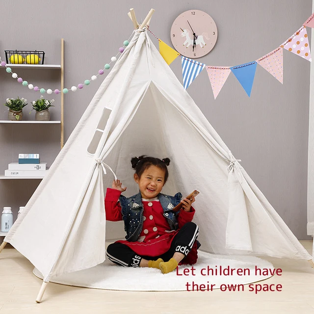 Baby Tents Portable Foldable Game Teepee Cartoon Cute Indian Children's Tent Outdoor Kids Play House Canvas Cotton Triangle Tipi 1