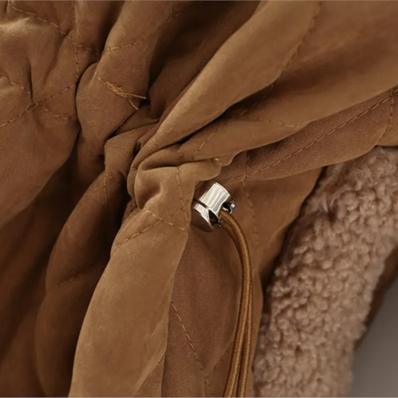 4XL Winter Parkas Plus Size Women's Clothing Loose Down Padded Coat Fashion Wheat Fleece Raglan Sleeve Drawstring Quilted Jacket