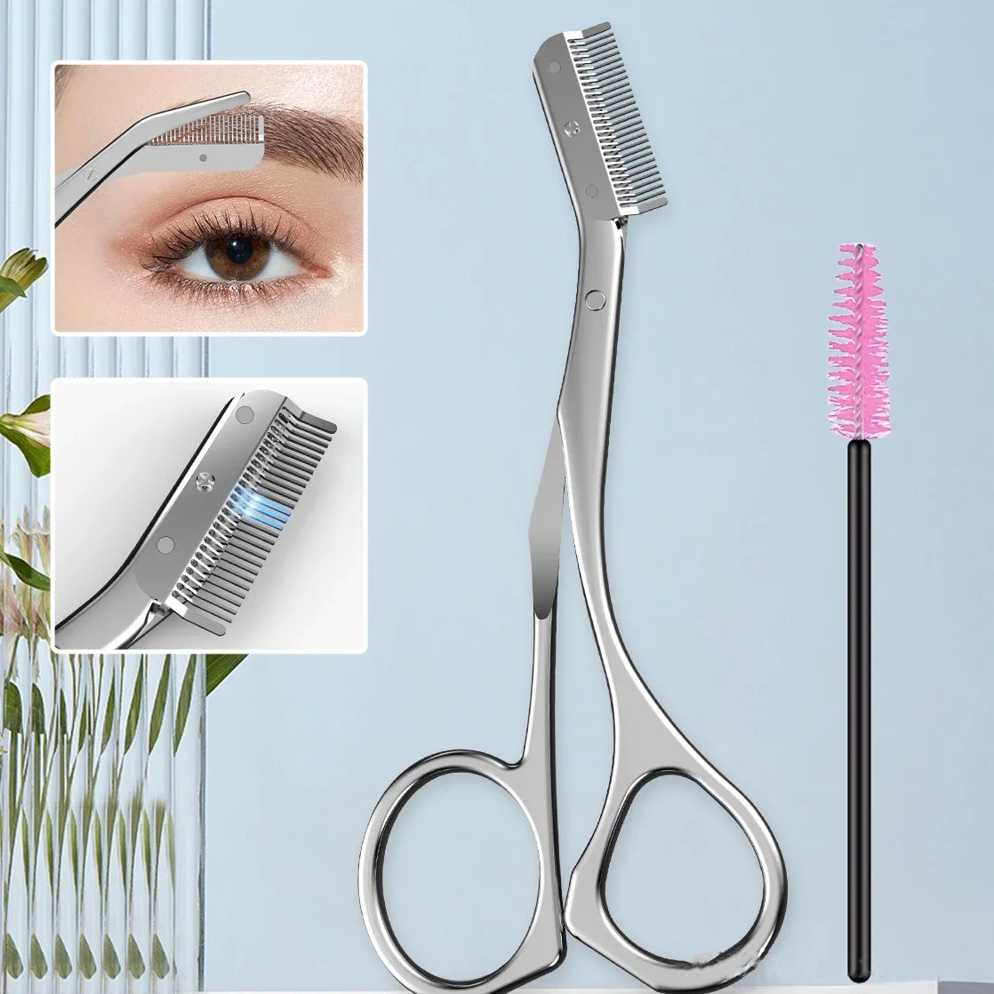 Description Picture 2 of itemStainless Steel Eyebrow Scissors With Eyebrow Comb High Quality Makeup Scissors Eyebrow Trimming Knife Hair Remover Shaver Tool
