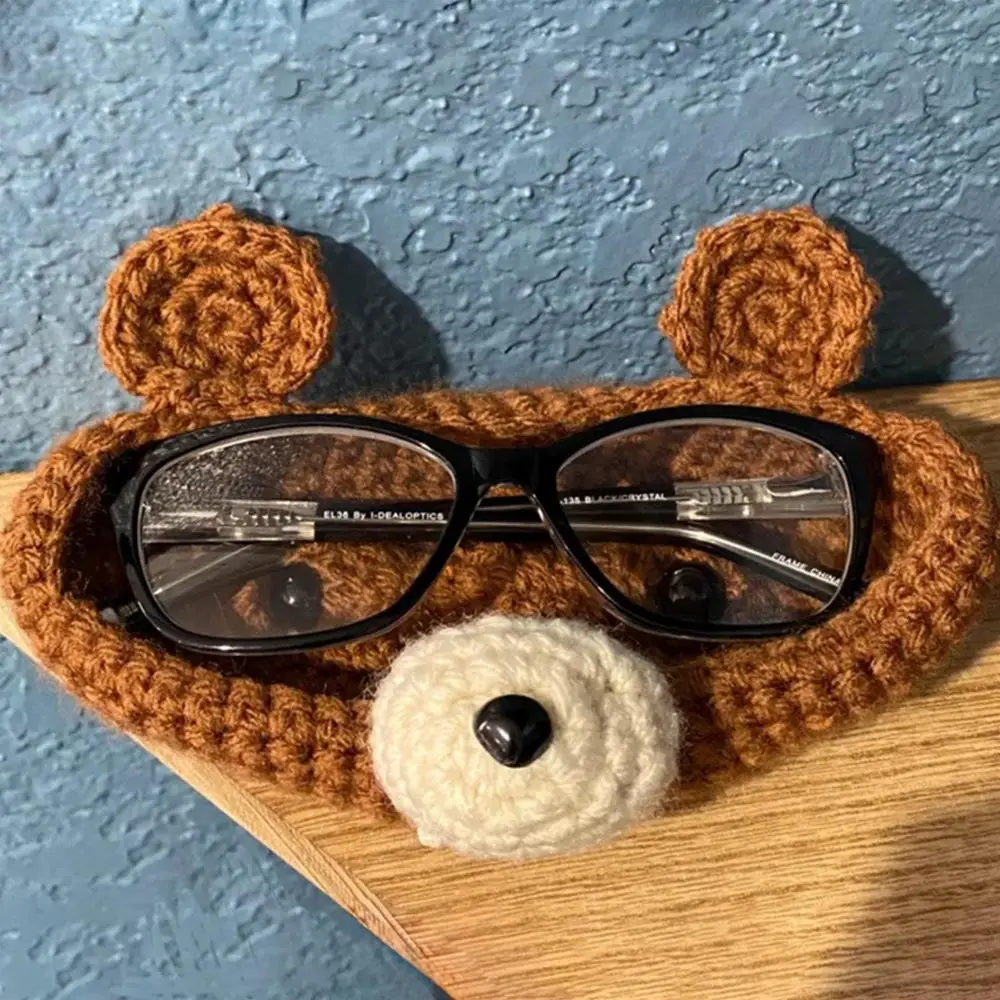 Handmade crochet Eyeglasses Holder Cartoon Funny Crochet Bear Tray Cute Desktop Decoration Decorative Glasses Stand