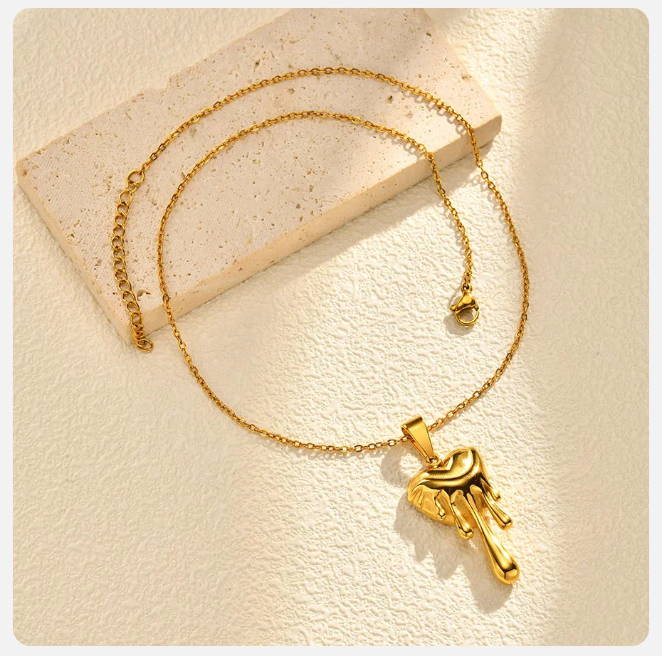 Vnox Vintage kreativer Flüssigherz-Anhänger, Statement-Halsketten aus Edelstahl für Frauen, Ohrhals-Schmuck, Geschenke für Mädchen – Detail 6
