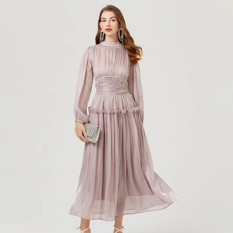 

Spring/Summer 2024 Elegant Premium Big Hepburn Style Lace Print Large Skirt Puff Sleeve Rhinestone Dress Party Birthday f012