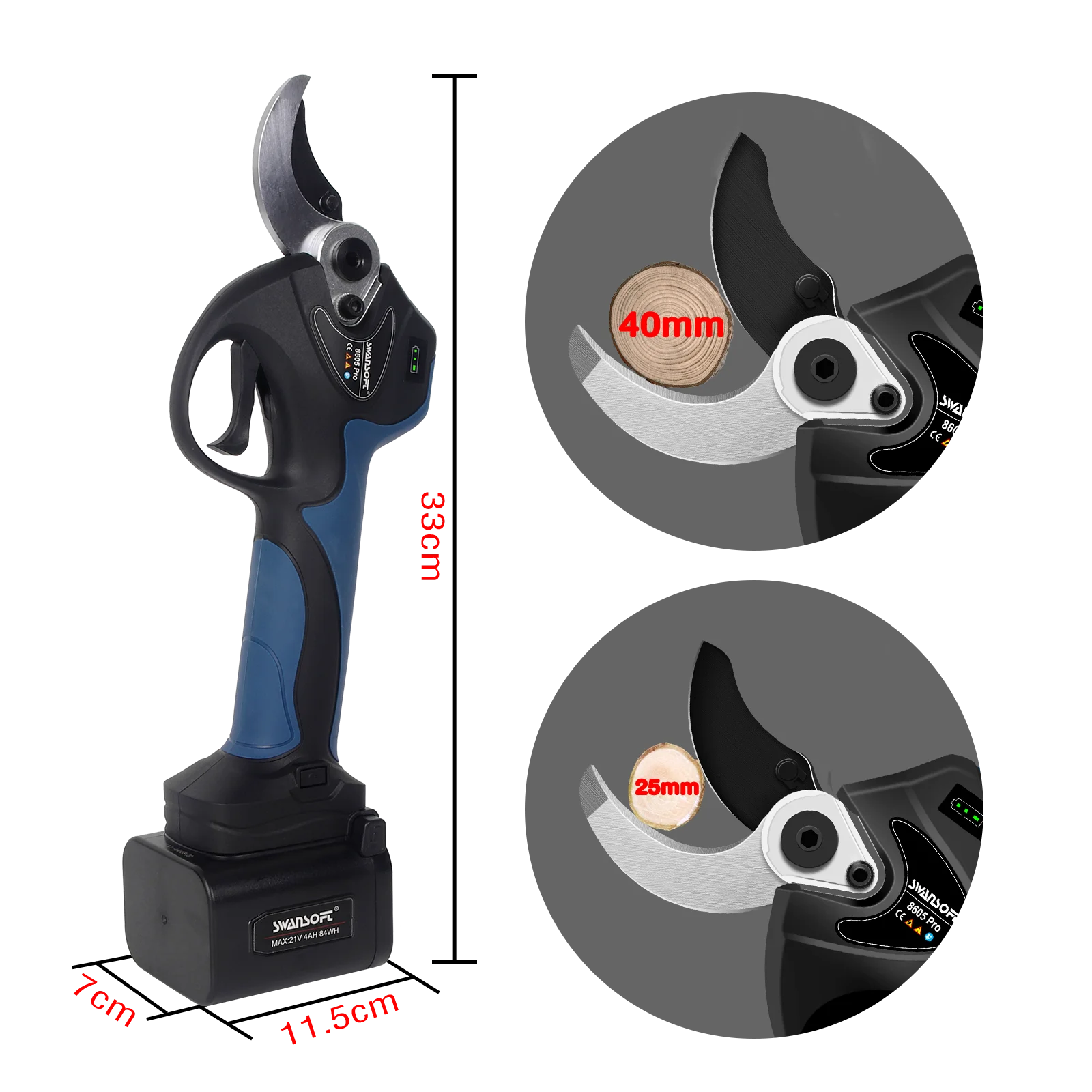 SWANSOFT 40mm Lithium Battery Pruning Scissors / 8605pro Pruner Garden Tools Electric Shears Cutting Wooden Branches 3