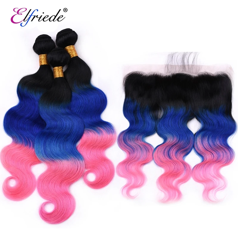 Elfriede Body Wave Precolored # T1B/синие/розовые волосы