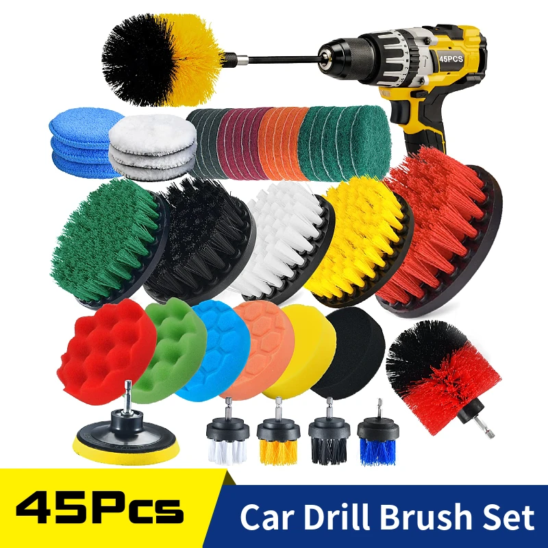 45PieceDrillCleaningBrushAttachmentSetAllPurposePowerScrubber