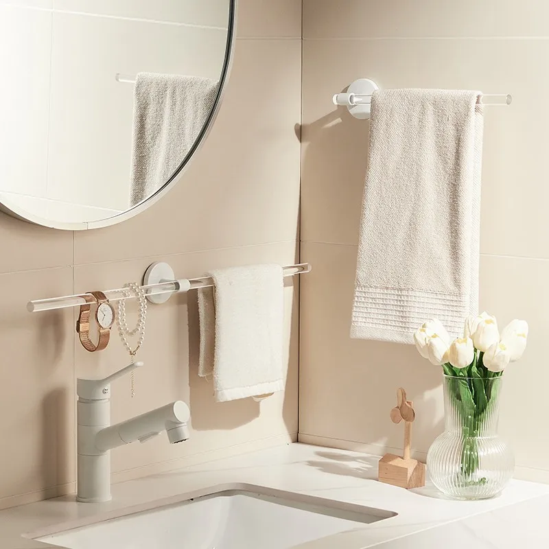 Aluminum + Acryliy Towel Bar Towel Rack Shower Holder Wall Mounted Bathroom Shelf Kitchen Storage Rack Hook