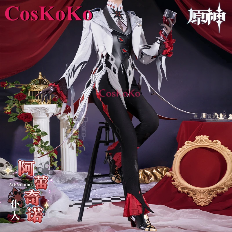 

CosKoKo Arlecchino Cosplay Anime Genshin Impact Costume Fatui Gentlemanly Swallow-Tailed Coat Halloween Party Role Play Clothing