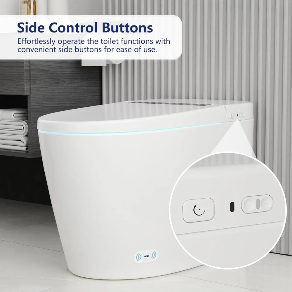 Smart Toilet with 1.28GPF Auto Flush Heated Seat，Toilet with Foot Kick Operation Night Light，One Piece Tankless Toilet 5