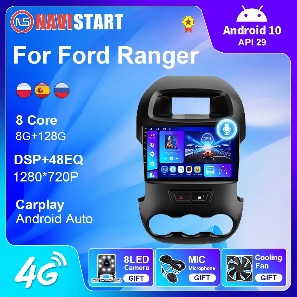 

NAVISTART Car Radio For Ford Ranger 2011-2014 Navigation Stereo Carplay 4G WIFI Auto Android 10 Multimedia GPS RDS Video Player
