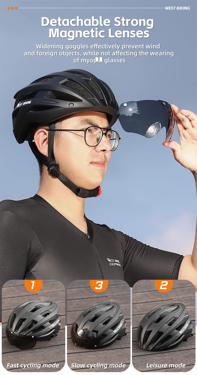WEST BIKING CE-zertifizierter Fahrradhelm, magnetische Schutzbrille, USB-Rücklicht, verstellbar, 56–65 cm, M-XL, XXL, für Herren, für Straßen- und Mountainbiking – Detail 5