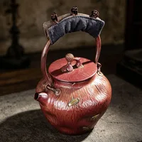 Théière chinoise vintage en cuivre pur épais, grande capacité, bouilloire en cuivre faite à la main, compatible avec les cuisinières électriques en céramique 4