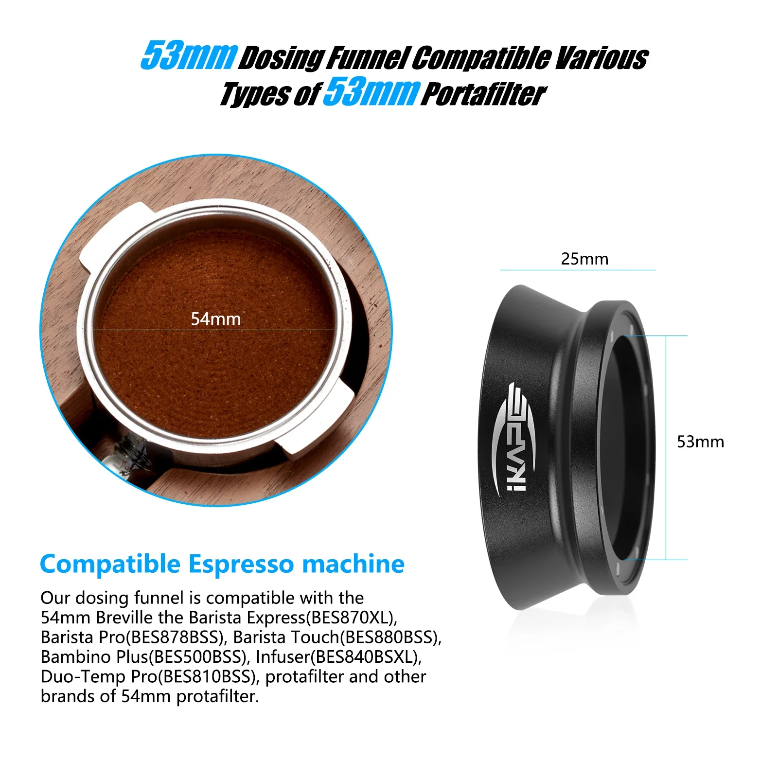 IKAPE Espresso Magnetischer Dosiertrichter, Passend für 51mm, 54mm, 58mm Bodenlose Siebträger mit Starker Magnetkraft (Schwarz/Silber) – Detail 2