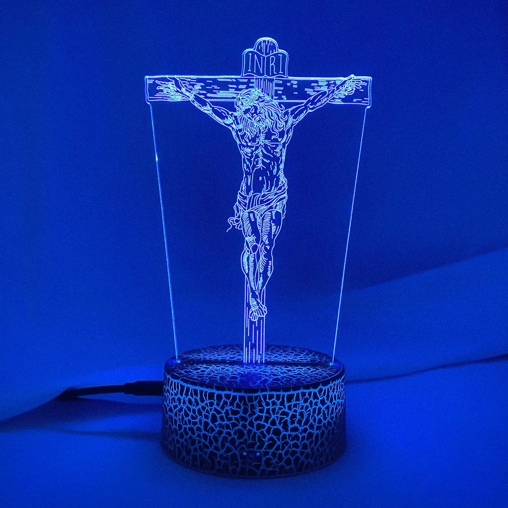 최신 기독교 존경 예수 모양 교회 장식 3D 조명 케이블, LED USB 분위기 야간 조명, 멀티 컬러 테이블 램프 선물