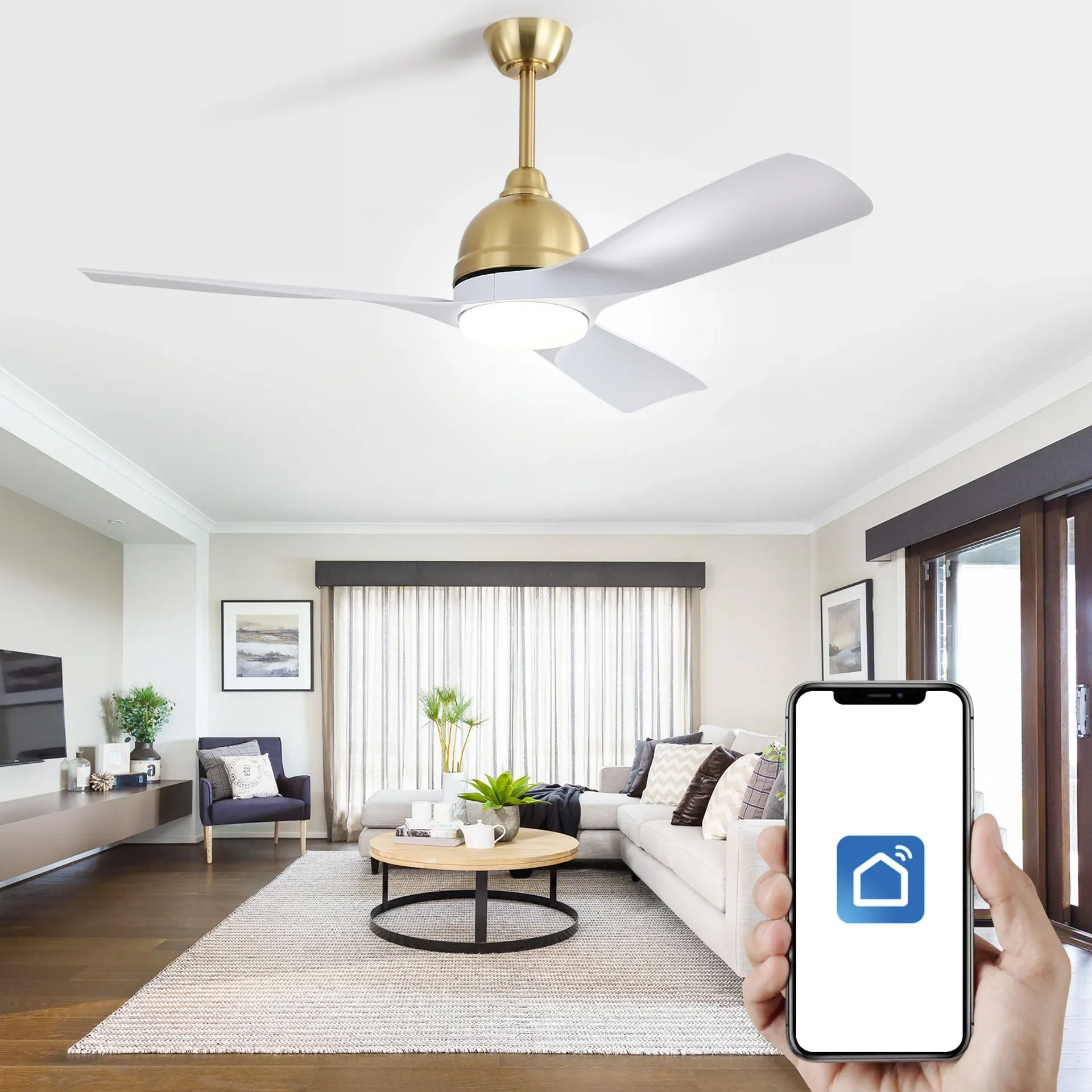 Sofucor 54-inch DC 6-Speed Wind Ceiling Fans With Remote Control With Light Home Fan
