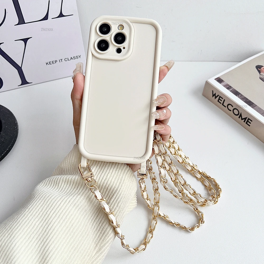 Elegant Crossbody Lanyard Necklace Leather Chain Silicone Phone Case Cover