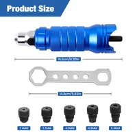 Blue Aluminum Alloy Cordless Electric Rivet Nut Gun Tool Set Attachments 3/32" 1/8" 5/32" 1/4" DIY Automotive Hex Shank Nozzles 2