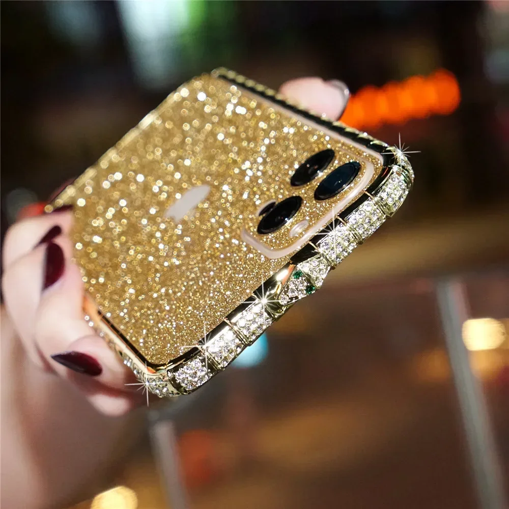 Glitter Diamond Metal Bumper Case iPhone 11 12 13 14 15 Pro Max Rhinestone Cover iPhone 14 Plus X Xs XR Xs Max