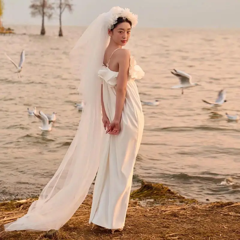 Moda Sexy Senza Spalline Abito Da Sposa Per La Sposa Confortevole Raso Semplice Abiti Da Sposa Elegante Lungo Una Linea Suknia Slubna