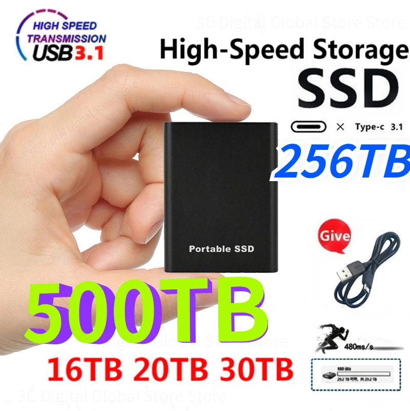 Portable SSD HDD 500GB 1TB 2TB 256TB External Hard Drive 8TB 4TB Solid