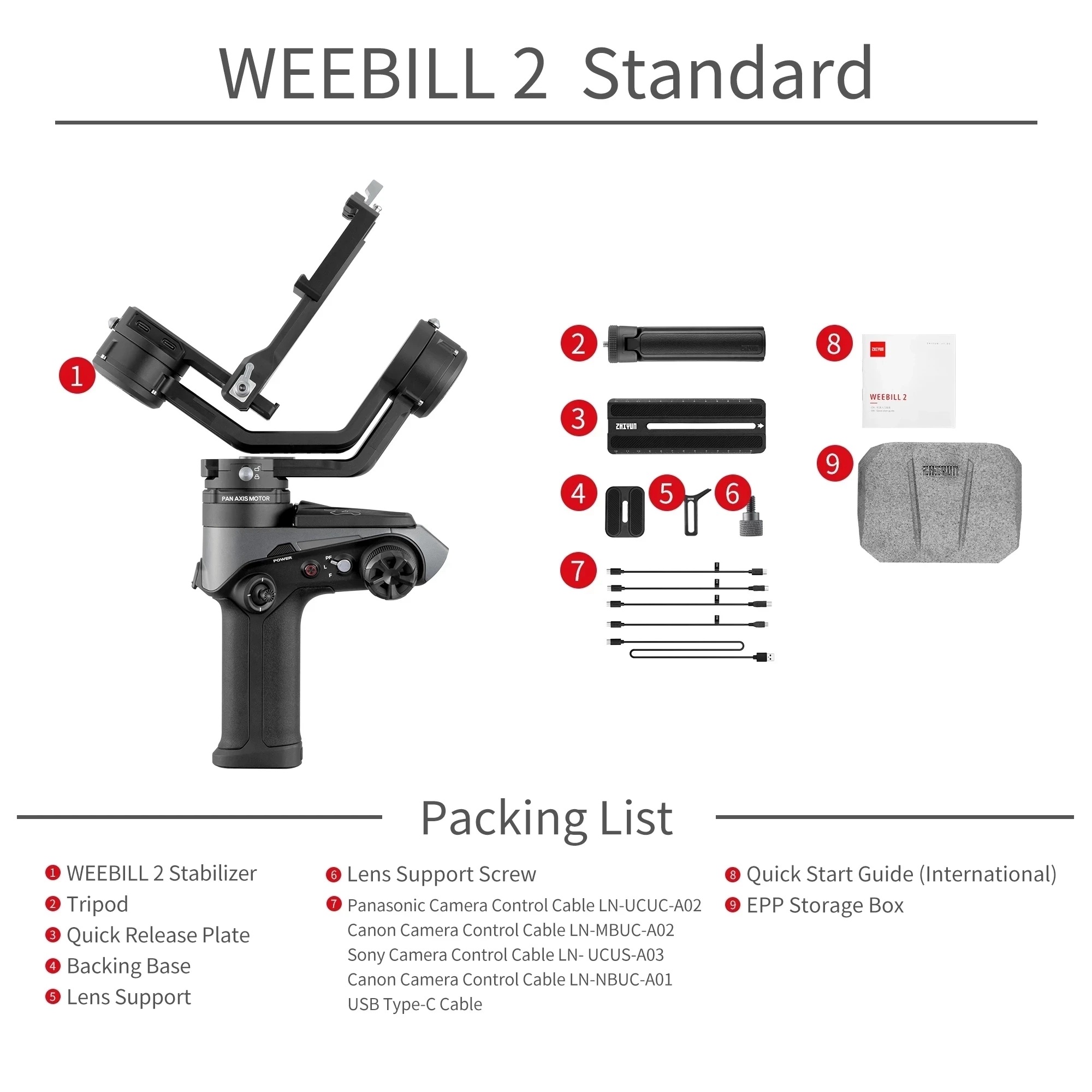 ZHIYUN Weebill 2 3 축 짐벌 스태빌라이저, DSLR 미러리스 카메라용, , 니콘, 파나소닉, 캐논, BMPCC 6K