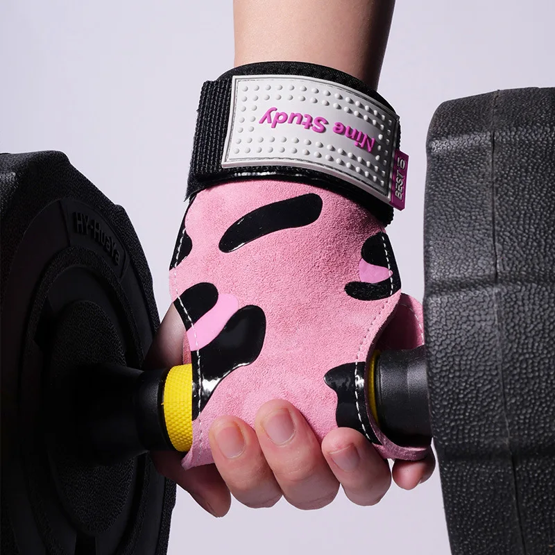 Cartoon pattern Cowhide WeightLifting Glove Training Crossfit Fitness Bodybuilding Workout Palm Protector Horizontal Bar Gloves 3