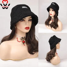 

MANWEI Synthetic Hair with Hat Wig Color Brown Black for Women Girl Fashion Cute Wool Made Hat